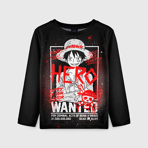 Детский лонгслив One Piece: Разыскивается Манки Д Лаффи / 3D-принт – фото 1