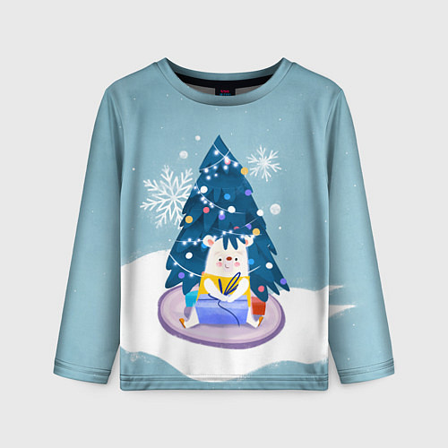 Детский лонгслив Медвежонок под новогодней елкой / 3D-принт – фото 1