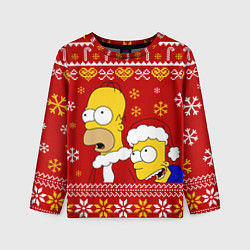 Детский лонгслив Новогодний Гомер и Барт Симпсоны