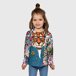 Лонгслив детский Стикербомбинг с тигром, цвет: 3D-принт — фото 2