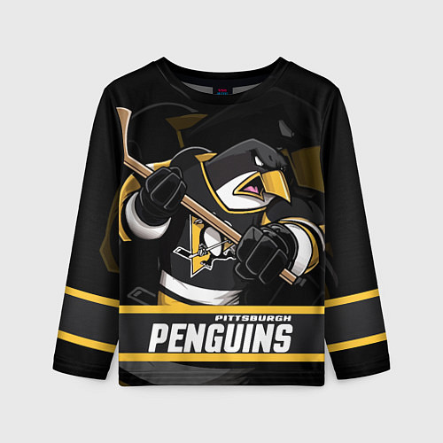Детский лонгслив Питтсбург Пингвинз, Pittsburgh Penguins / 3D-принт – фото 1