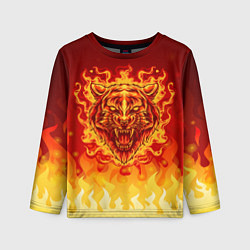 Лонгслив детский Огненный тигр в пламени, цвет: 3D-принт