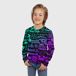 Лонгслив детский ЛОГОТИПЫ РОК ГРУПП НЕОН ROCK NEON, цвет: 3D-принт — фото 2