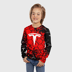 Лонгслив детский Tesla Logo соты, цвет: 3D-принт — фото 2