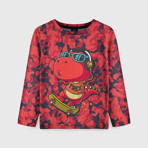 Детский лонгслив Веселый динозавр на скейте / 3D-принт – фото 1