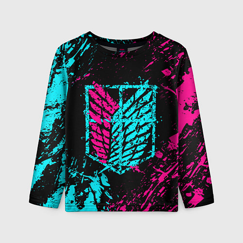 Детский лонгслив НЕОНОВЫЙ АТАКА ТИТАНОВ БРЫЗГИ КРАСОК / 3D-принт – фото 1