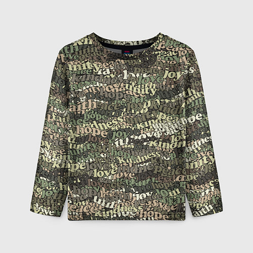 Детский лонгслив Peace, Love камуфляж / 3D-принт – фото 1
