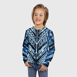 Лонгслив детский Неоновый узор Абстракция Голубой и синий цвет на ч, цвет: 3D-принт — фото 2