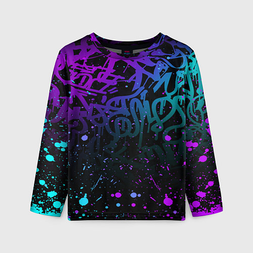 Детский лонгслив НЕОНОВОЕ ГРАФФИТИ НЕОНОВЫЕ БРЫЗГИ / 3D-принт – фото 1