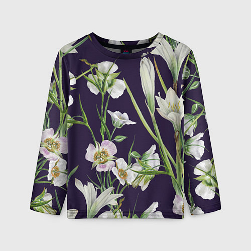 Детский лонгслив Цветы Белые / 3D-принт – фото 1