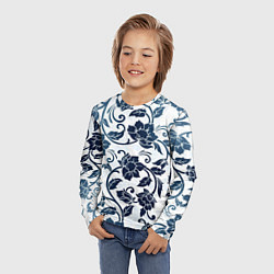 Лонгслив детский Гжелевые цветы, цвет: 3D-принт — фото 2