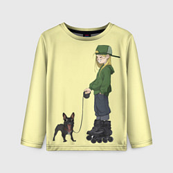 Лонгслив детский Девочка и собака-улыбака, цвет: 3D-принт