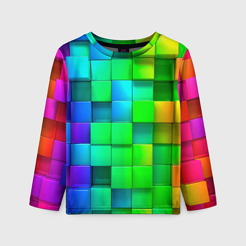 Детский лонгслив РАЗНОЦВЕТНЫЕ КУБИКИ MULTICOLORED CUBES / 3D-принт – фото 1