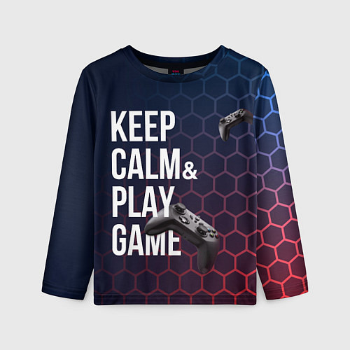 Детский лонгслив KEEP CALM& PLAY GAME PATTERN HEXAGONAL / 3D-принт – фото 1