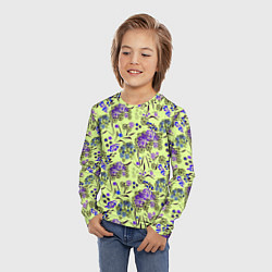 Лонгслив детский Фиолетовые цветы на зеленом фоне, цвет: 3D-принт — фото 2
