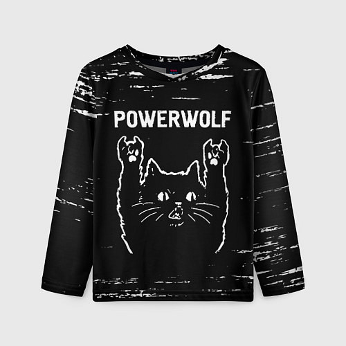 Детский лонгслив Группа Powerwolf и Рок Кот / 3D-принт – фото 1