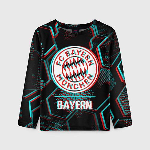 Детский лонгслив Bayern FC в стиле Glitch на темном фоне / 3D-принт – фото 1
