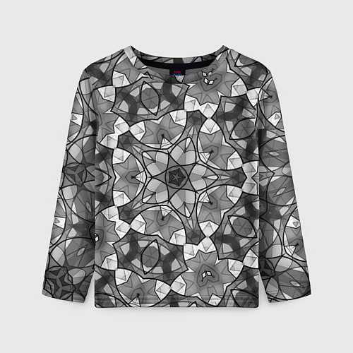 Детский лонгслив Черно-белый геометрический мозаичный узор / 3D-принт – фото 1