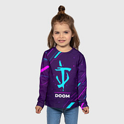 Лонгслив детский Символ Doom в неоновых цветах на темном фоне, цвет: 3D-принт — фото 2