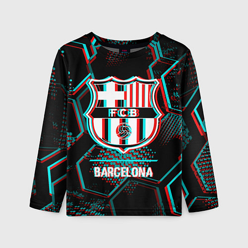 Детский лонгслив Barcelona FC в стиле Glitch на темном фоне / 3D-принт – фото 1