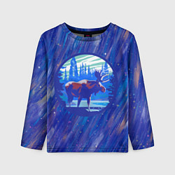 Детский лонгслив Лось в лесу Blue