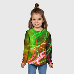 Лонгслив детский Неоновые линии и фонари - Зелёный, цвет: 3D-принт — фото 2
