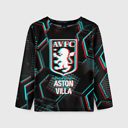 Детский лонгслив Aston Villa FC в стиле Glitch на темном фоне