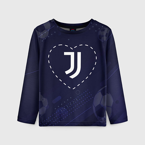 Детский лонгслив Лого Juventus в сердечке на фоне мячей / 3D-принт – фото 1