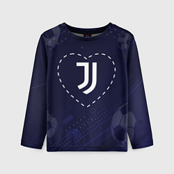 Детский лонгслив Лого Juventus в сердечке на фоне мячей