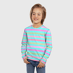 Лонгслив детский Pink turquoise stripes horizontal Полосатый узор, цвет: 3D-принт — фото 2
