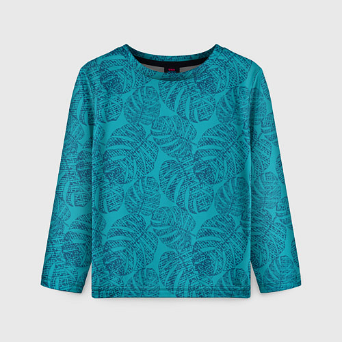Детский лонгслив Синие листья монстеры на голубом / 3D-принт – фото 1
