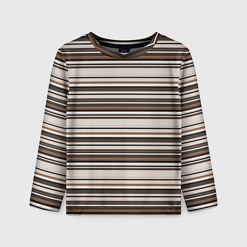 Детский лонгслив Горизонтальные коричневые бежевые черные полосы / 3D-принт – фото 1