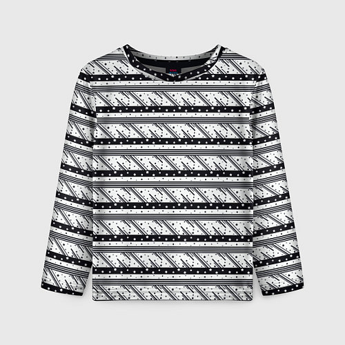 Детский лонгслив Черные и белые полосы и звезды / 3D-принт – фото 1