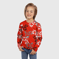 Лонгслив детский Черные и серые ветки на красном фоне в японском ст, цвет: 3D-принт — фото 2