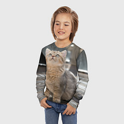 Лонгслив детский Британская короткошёрстная кошка смотрит вверх, цвет: 3D-принт — фото 2