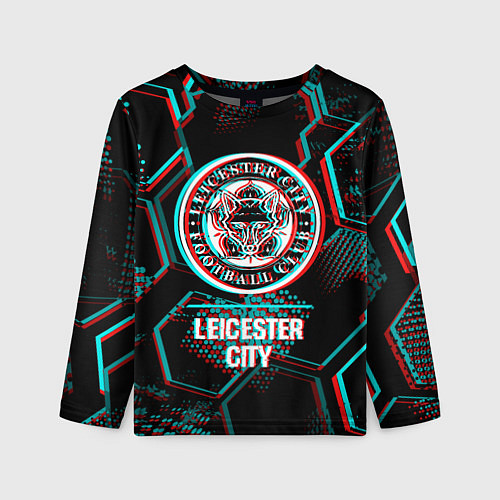 Детский лонгслив Leicester City FC в стиле glitch на темном фоне / 3D-принт – фото 1