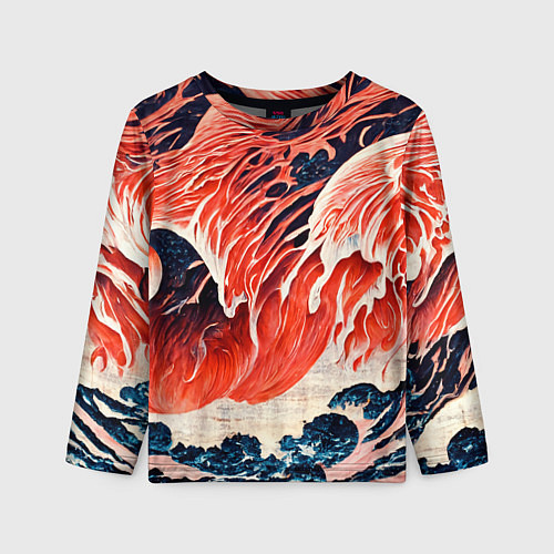 Детский лонгслив Великая красная волна / 3D-принт – фото 1