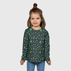 Лонгслив детский Зеленые листья и веточки на темном фоне, цвет: 3D-принт — фото 2