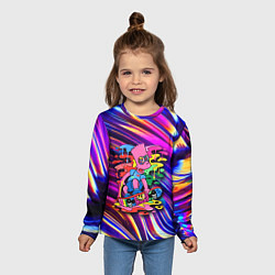 Лонгслив детский Скейтбордист Барт Симпсон на фоне разноцветных кля, цвет: 3D-принт — фото 2