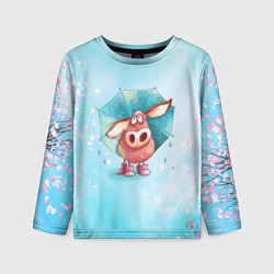 Детский лонгслив Свинка под зонтиком в дождь