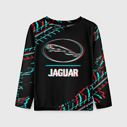Детский лонгслив Значок Jaguar в стиле glitch на темном фоне