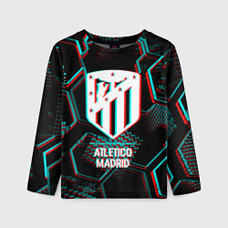 Детский лонгслив Atletico Madrid FC в стиле glitch на темном фоне