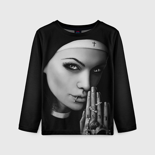 Детский лонгслив Готическая монашка с татуировкой Страсть / 3D-принт – фото 1