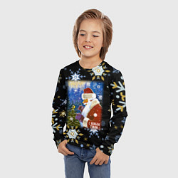 Лонгслив детский Новый год дед мороз и птичка, цвет: 3D-принт — фото 2