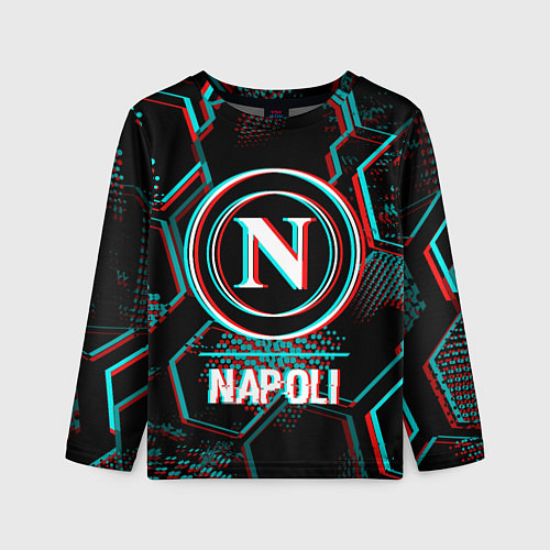 Детский лонгслив Napoli FC в стиле glitch на темном фоне / 3D-принт – фото 1
