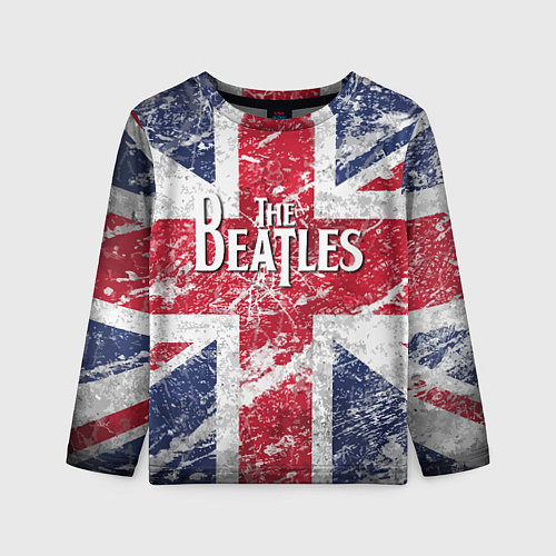 Детский лонгслив The Beatles - лого на фоне флага Великобритании / 3D-принт – фото 1