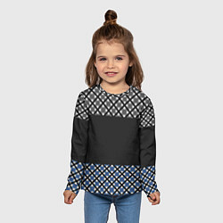 Лонгслив детский Комбинированный клетчатый узор в серо-синих тонах, цвет: 3D-принт — фото 2