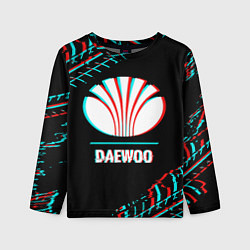 Детский лонгслив Значок Daewoo в стиле glitch на темном фоне