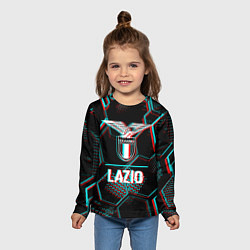 Лонгслив детский Lazio FC в стиле glitch на темном фоне, цвет: 3D-принт — фото 2