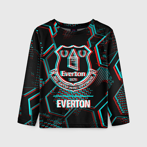 Детский лонгслив Everton FC в стиле glitch на темном фоне / 3D-принт – фото 1